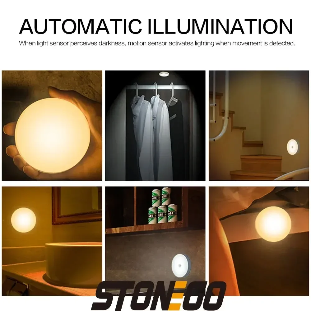 Luce notturna con sensore di movimento 2 pezzi, portatile, a batteria, magnetica, rimovibile, senza fili, per interni, ricaricabile | Leroy Merlin