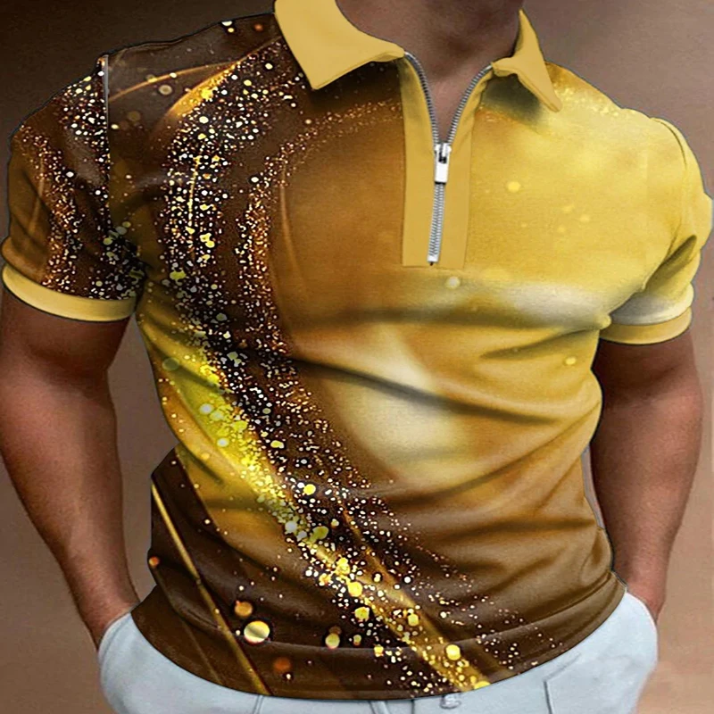 

Vintage Light Effect 3D Print Polo Zipper Short Sleeve Shirt for Men