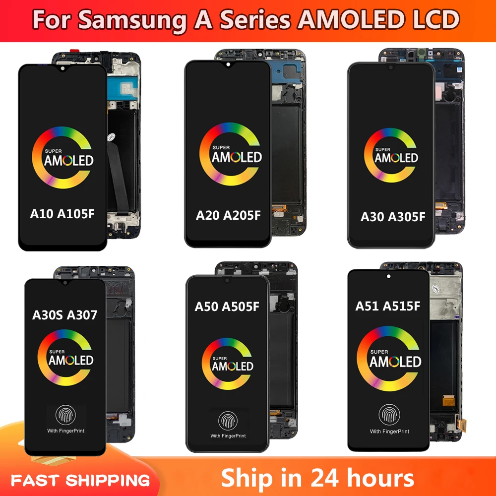 Per Amoled Per Samsung A50 A505F/Ds Lcd A10,A20,A30,A30S Display Touch Screen Digitizer Con Cornice Per Samsung A515 Lcd