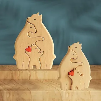 DIY Wooden Desktop Decoration Cute Bear Family Theme Art Puzzle Name Custom Puzzle Home Ornament Customized Family Gift