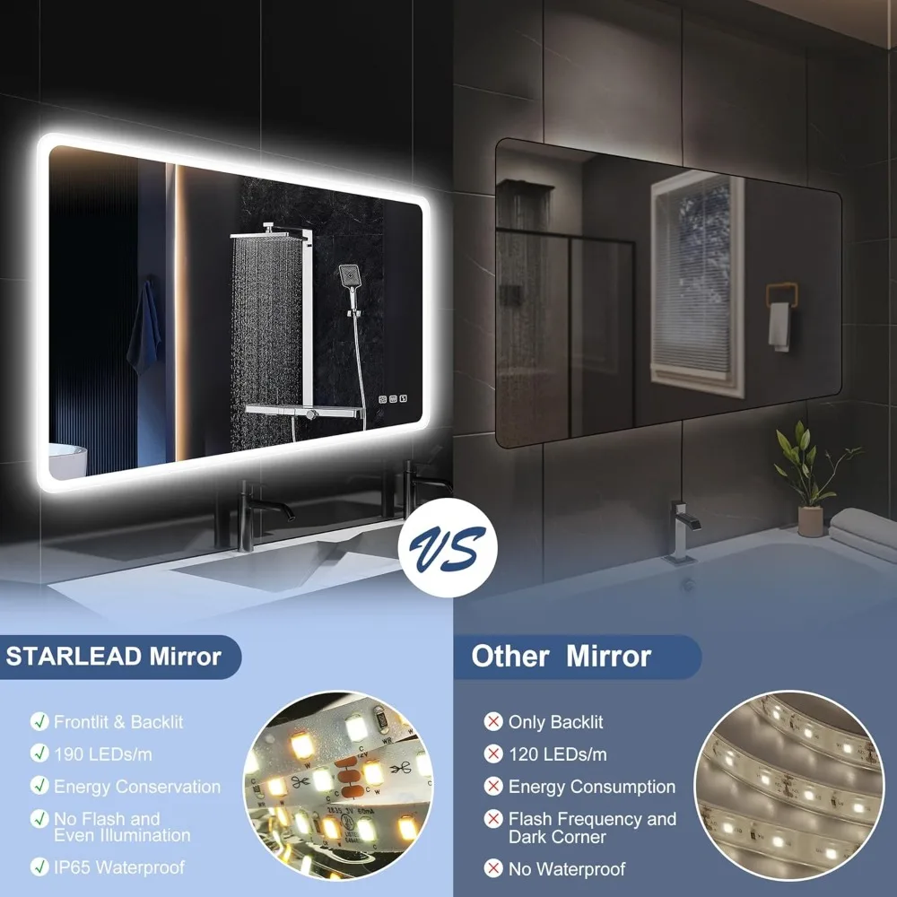 40 "x28" led bathroom mirror, wall-mounted Bluetooth speaker, anti-fog, 3 color temperature,adjustable brightness,tempered glass