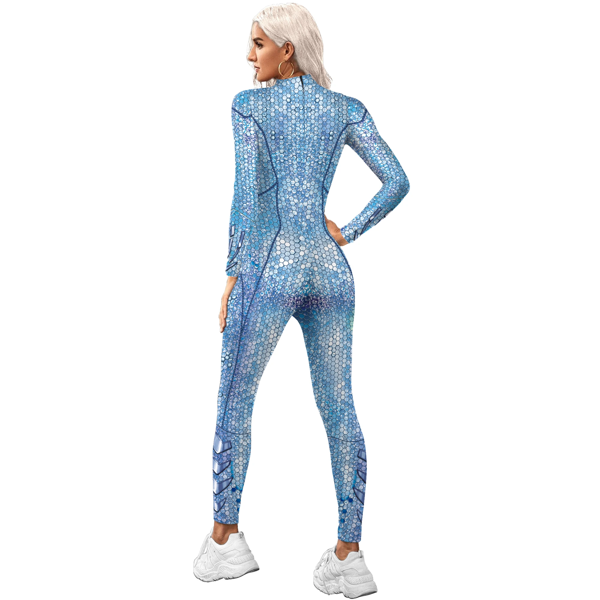 Zawaland Cosplay Funny Costume Women Carnival Green Digital Printing Jumpsuit Female Holiday Party Long Sleeve Bodysuit Onesie