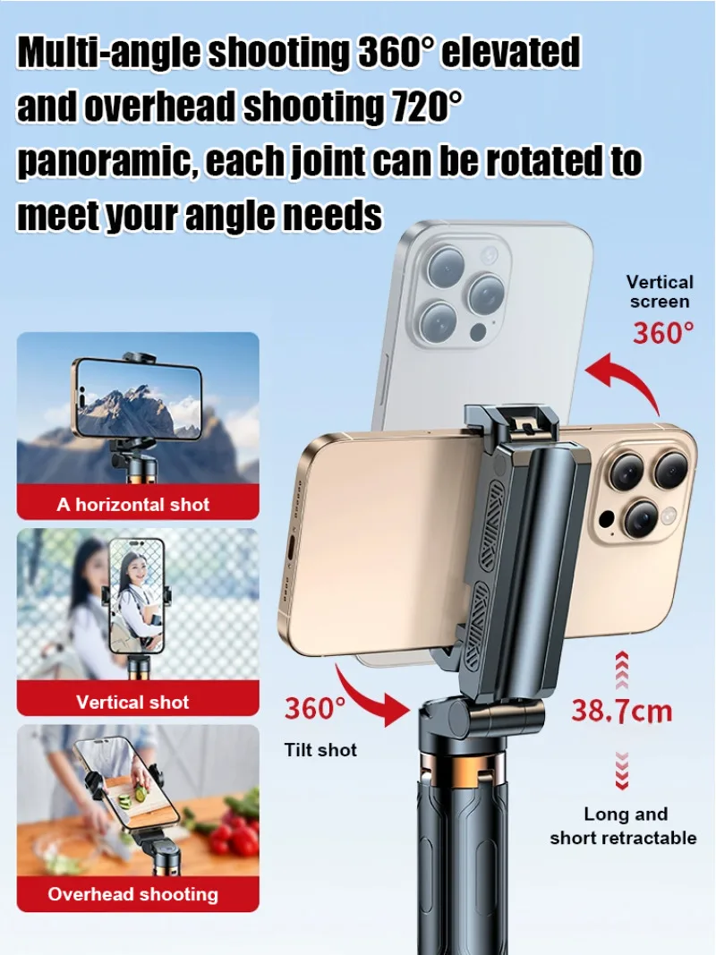Selfie Stick Quadruped 360 Degree Rotating Mini Selfie Stick Travel Portable Bluetooth Selfie Stick Tripod Anti-Shake Bracket Foldable Vlog