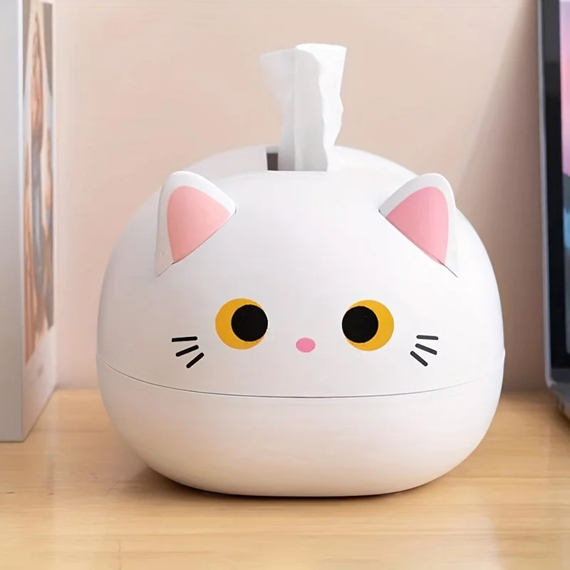 A cute cat tissue box, cartoon tissue box cover, cute black and white cat tissue box, paper storage napkin box, home decoration 5
