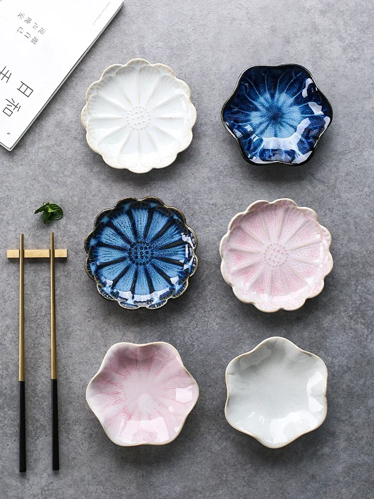 Sauce Plate 4.5 Inch Chinese Ceramic Refreshments Plate Spice Dish Dessert Plate Dipping Sauce Multi-purpose Ceramic Storage Tray