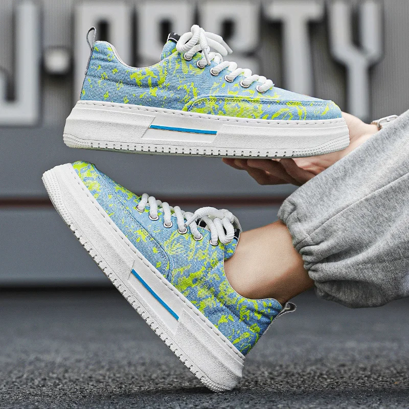 Trendy Blue Skateboard Shoes Men Summer Outdoor Breathable Low Men's Designer Sneakers Fashion Platform Casual Canvas Shoes Man