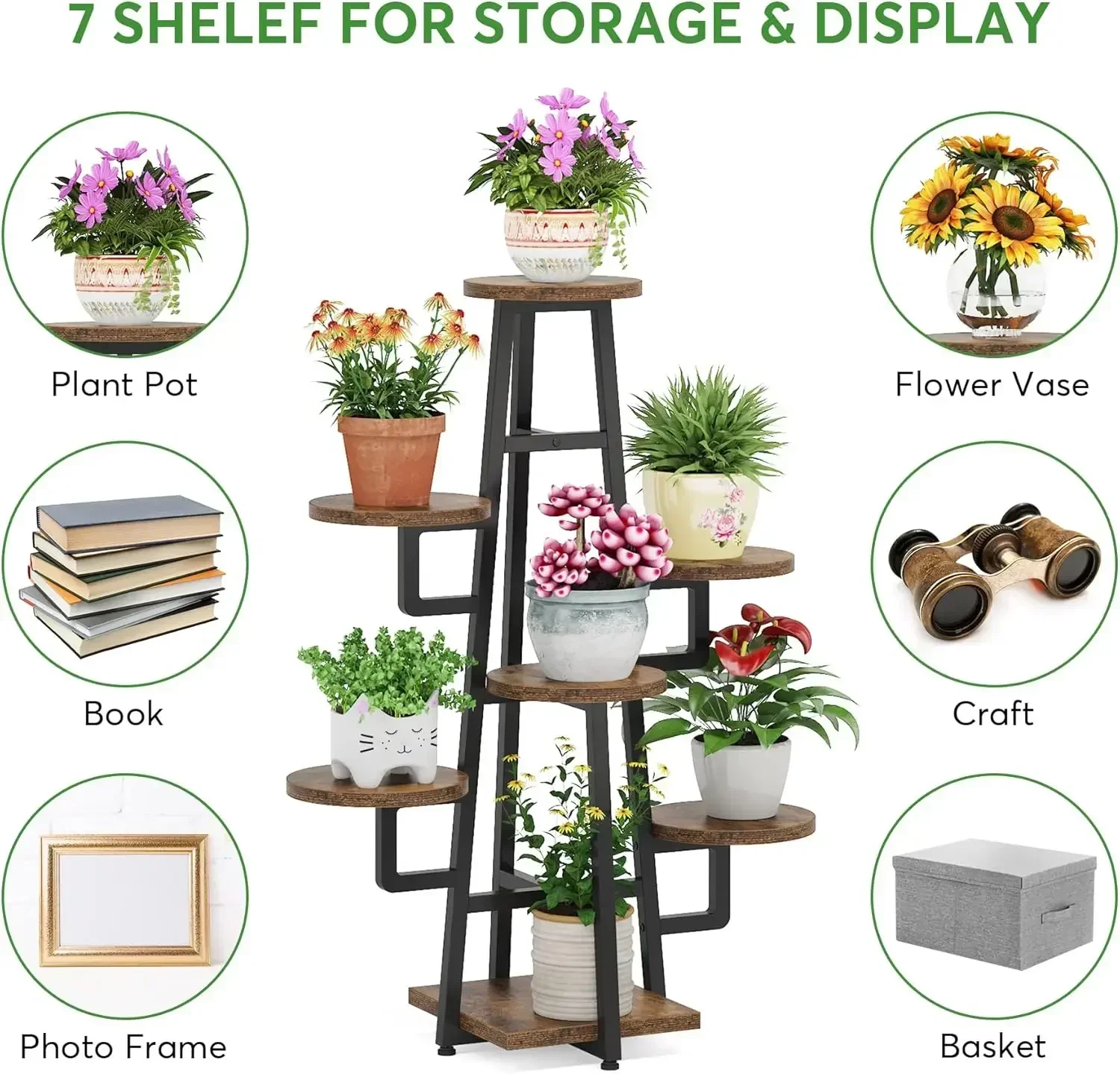 [XMSJ-Limited Stock, Buy Now!]7 Tier Plant Stand Indoor for Multiple Plants, Wooden Corner Plant Pots Holder Rack Flower Stand T