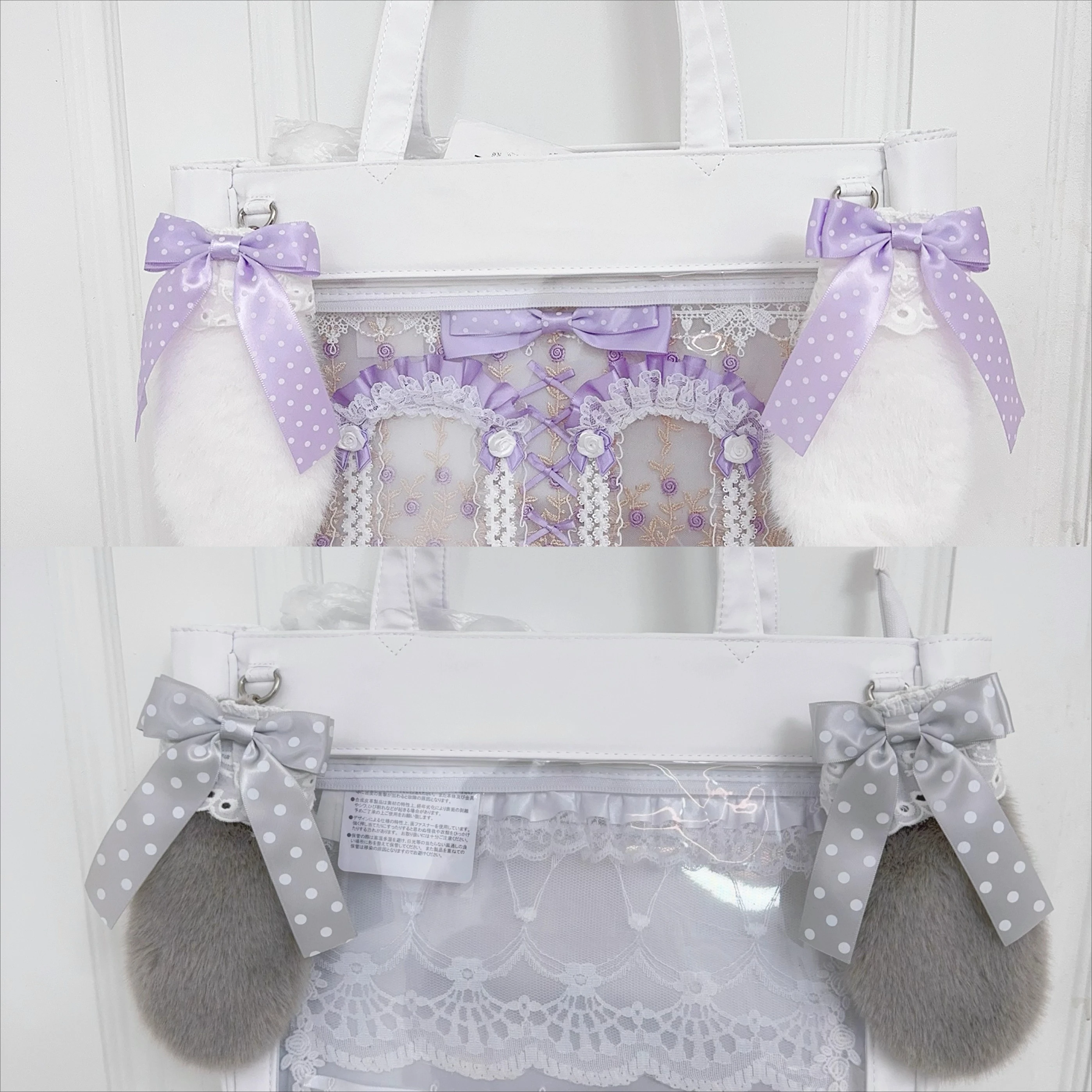 Italife Fluffy fur Ears with Bow for Itabag Decoration Women Kawaii Pink Blue 15cm Ear Hanger Buckles Ita bag Accessories H353