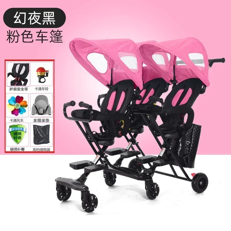 Triplet Baby Strolling Tool Triplet Baby Strolling Cart Folding Can Sit Lie Down Stroll Cart-Children's