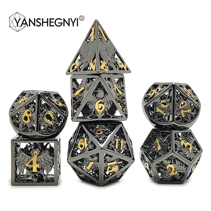 Multi-Sided Metal Dice Set, Zinc Alloy, TRPG, DND, RPG, Table Games, Dados Board Game, Hot Sale, New Style, 2020, 7Pcs Gadgets & Toys alloy,