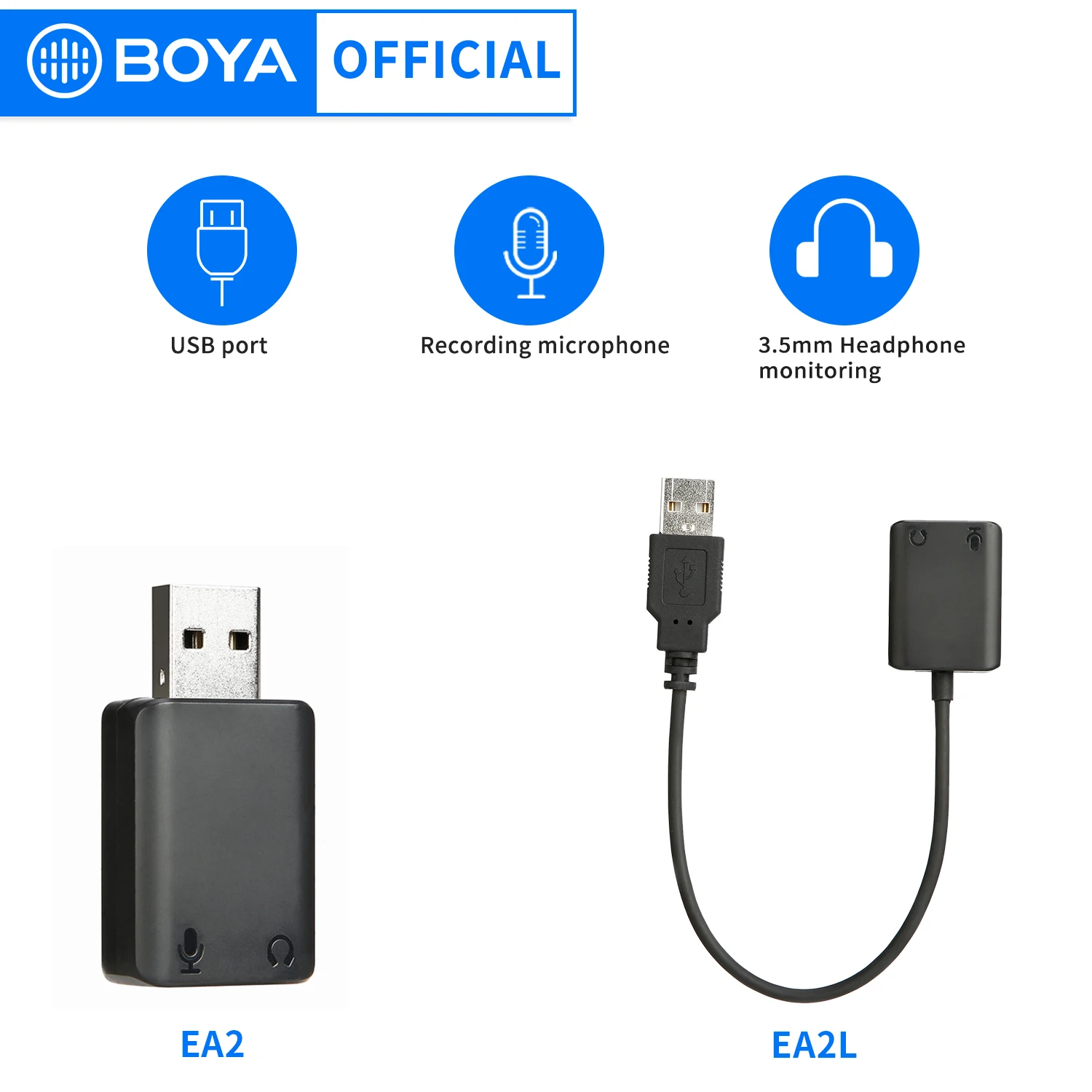 Boya-placa de Som Externa By-ea2 E2l Adaptador Usb para Desktop Laptop Usb a 35 mm Microfone Caixa de Áudio