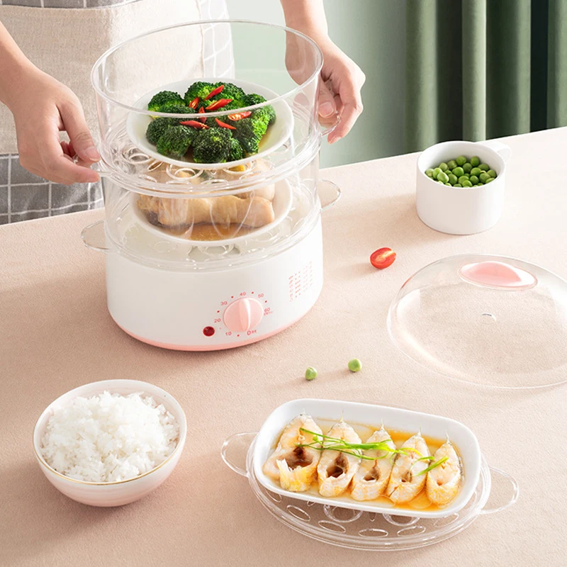 DMWD Household Electric Food Steamer 2L Mini Egg Boiler With Timer Knob Auto Shut-off Food Warmer 2/3 Layers Cooking Tools 3