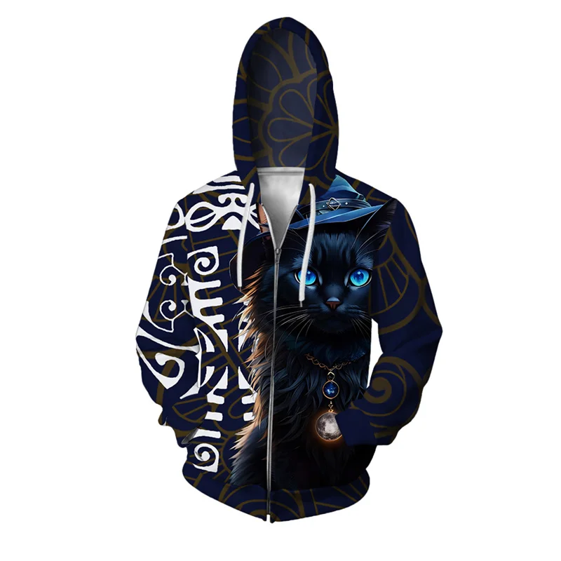 thumbnail image 1 of Sudadera con capucha con cremallera y estampado de ballena y espantapájaros para hombre, sudadera con estampado 3D de gato, perro y animal, sudaderas informales holgadas de manga larga, 1 of 4