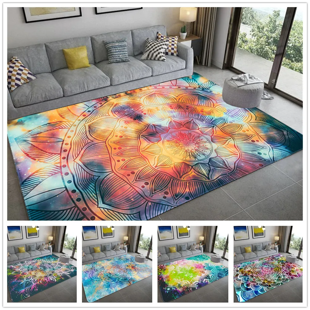 Mandala Large Anti-Skid Soft Area Rug Dining Room Home Bedroom Carpet Floor Mat 