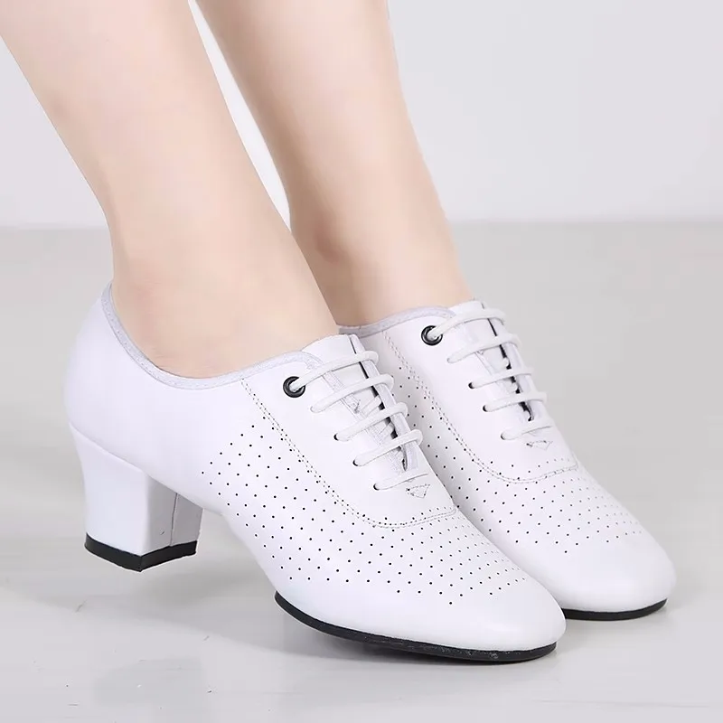 Latin Dance Shoes Soft Cow Leather Shoes Women Modern Shoes Professional Shape Shoes Multicolour Sneakers Square Ballroom Shoe 2