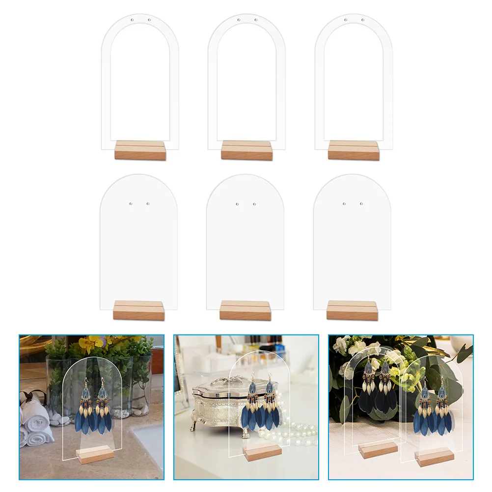 

Acrylic Earring Display Stand Jewelry Retail Holder Arch Acrylic Earring Holder Stands with Wooden Bases