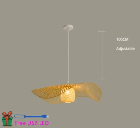 Chinese Style Bamboo Woven Wicker Pendant Lights Natural Rattan Shade Cap Hanging Lamp Restaurant Hotel Bedroom Lighting Fixture D