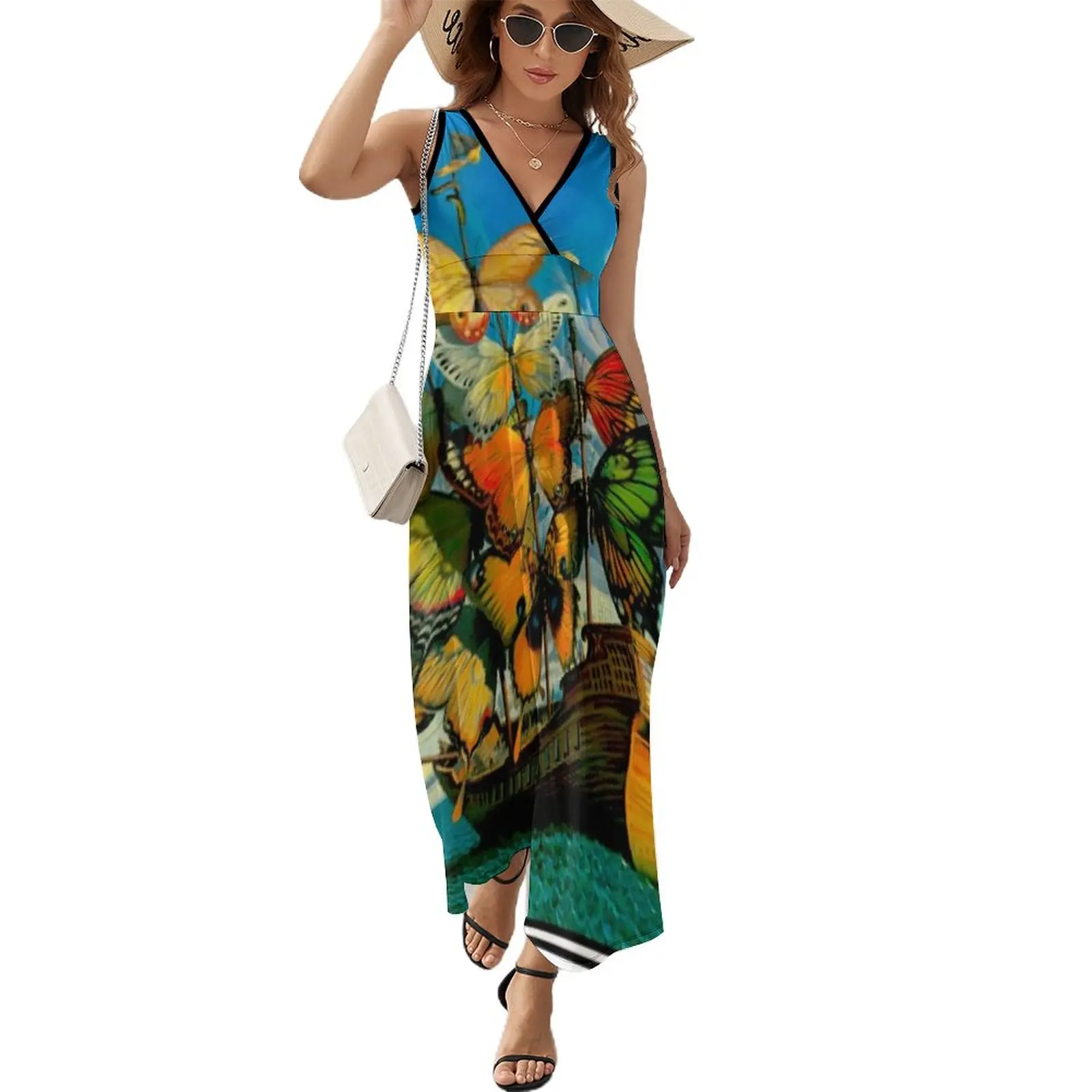 

BUTTERFLY SHIP : Vintage Surreal Abstract Fantasy Print Sleeveless Dress elegant dresses plus sizes sexy dress for women