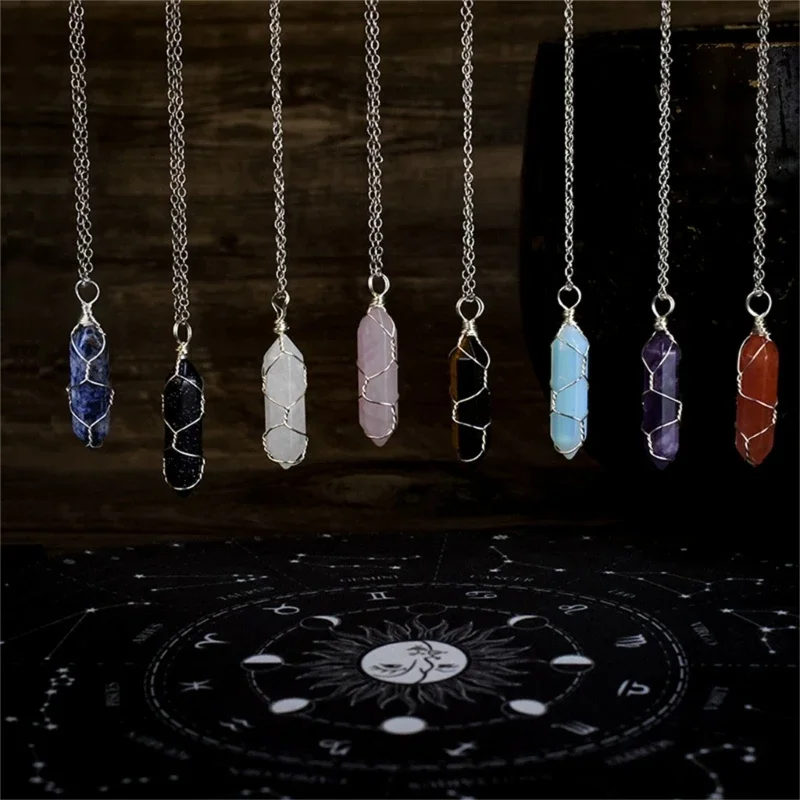 

Healing Crystal Pendant Necklace Spiritual Jewelry Winding Wire Stone Necklace