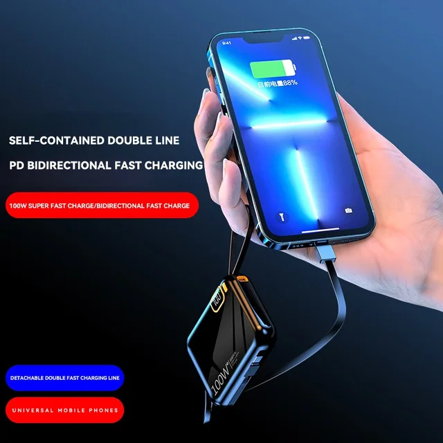 New 30000mAh 120W Portable Power Bank High Capacity Cable Two-way Fast Charging Mini Powerbank For Xiaomi iPhone Samsung 2024 4