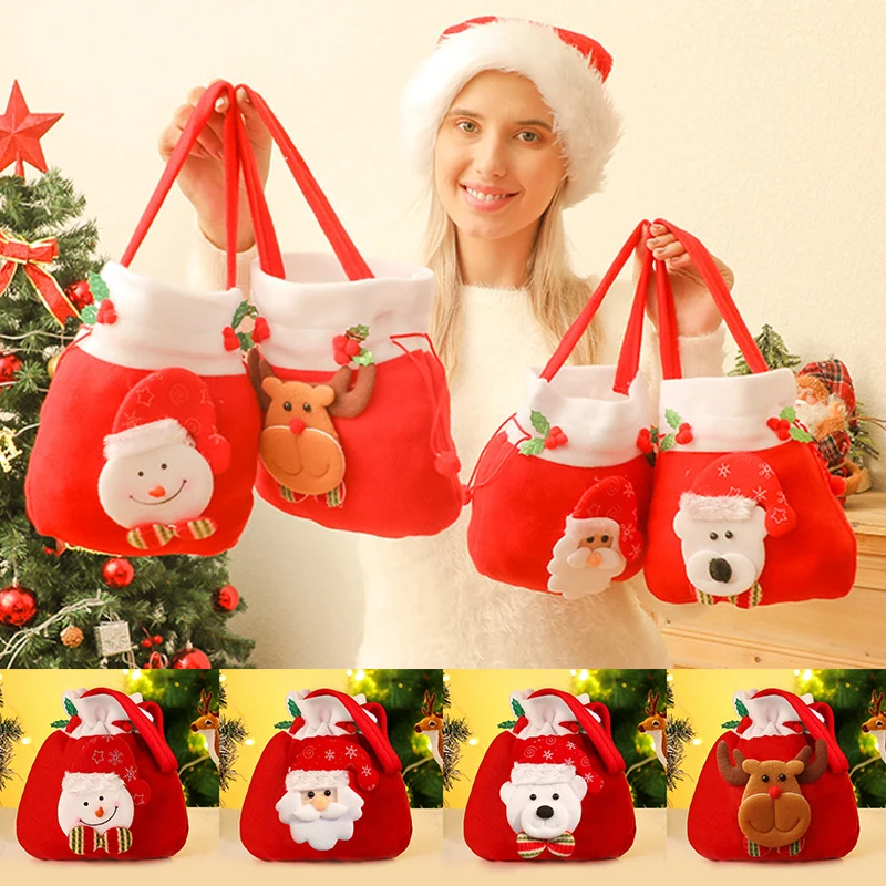 

New Christmas Santa Sack Children Xmas Gifts Candy Stocking Bag Exquisite Santa Claus Printed Linen Christmas Candy Bag