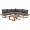 Acacia Wood Patio Furniture L-Shaped Outdoor Sectional Sofa Set with Coffee Table, Conversation Set with Built-in Side Table 2
