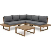 Acacia Wood Patio Furniture L-Shaped Outdoor Sectional Sofa Set with Coffee Table, Conversation Set with Built-in Side Table 2