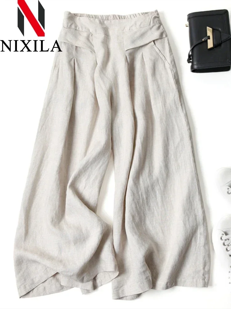 

Spring Autumn Cotton Linen Wide-leg Women's Pants Leisure Fashion Knitted Formal Pants Streetwear Elegant Loose Women Clothes