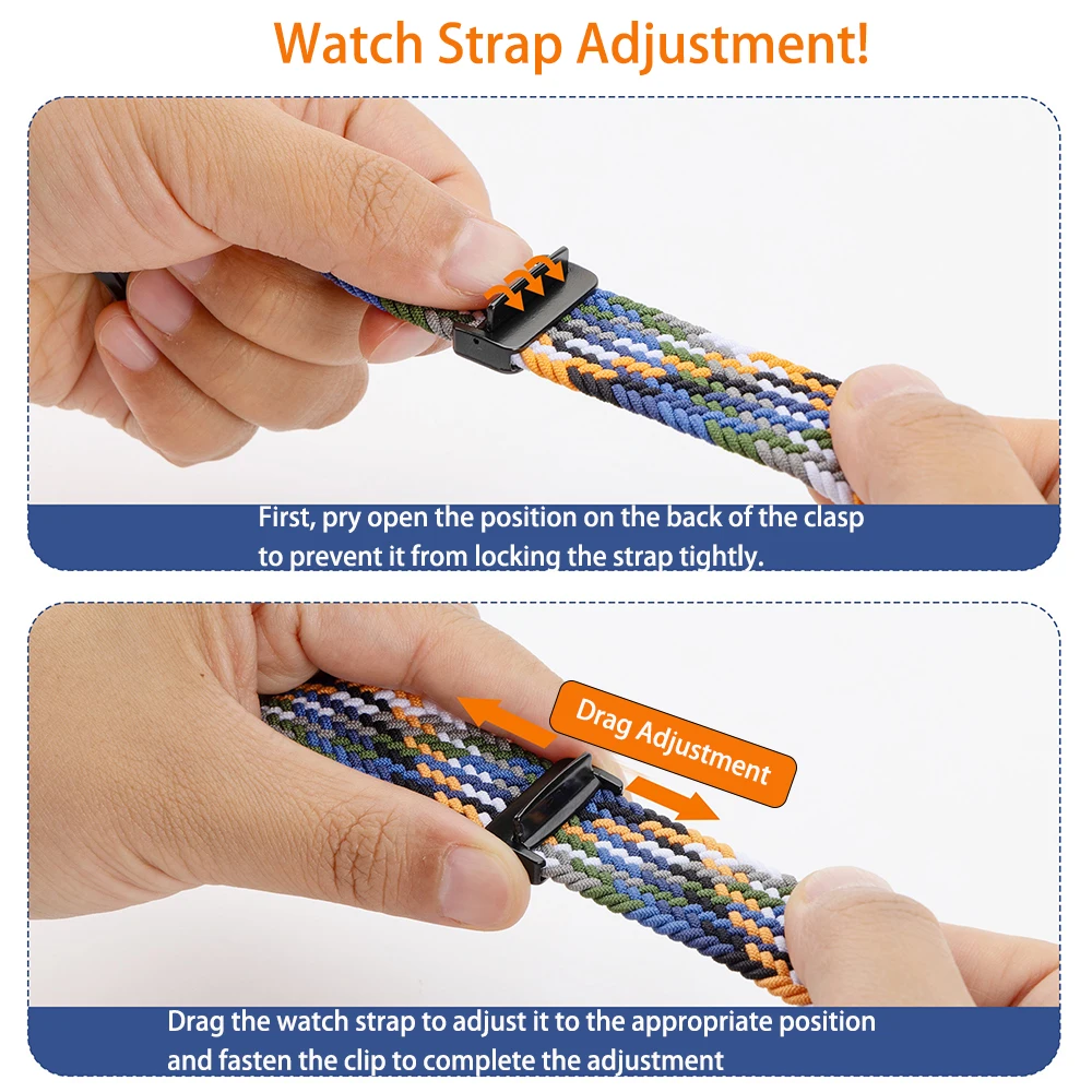 Braided Velcro Strap, 20mm 22mm Adjustable Watch Band