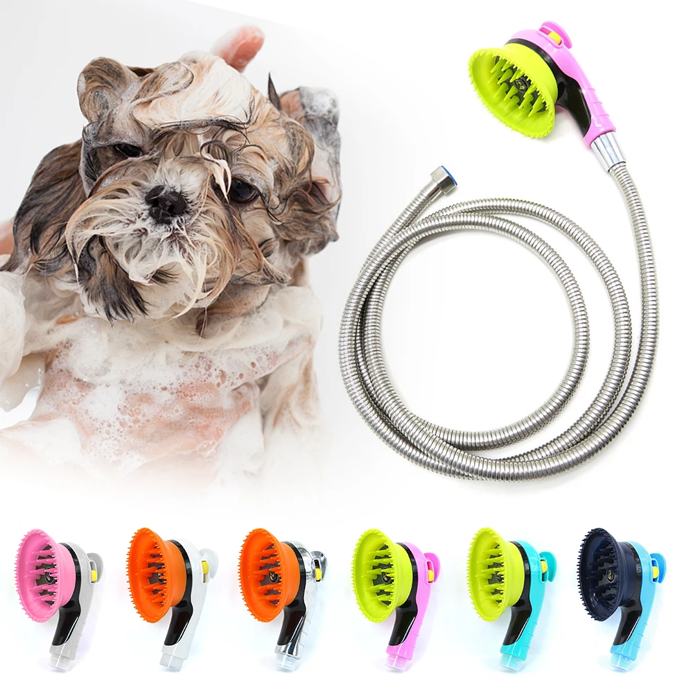 Pets Bathing Shower Head with Soft Massage Brush, Water Sprayer for Washing Cleaning Dog's Hair