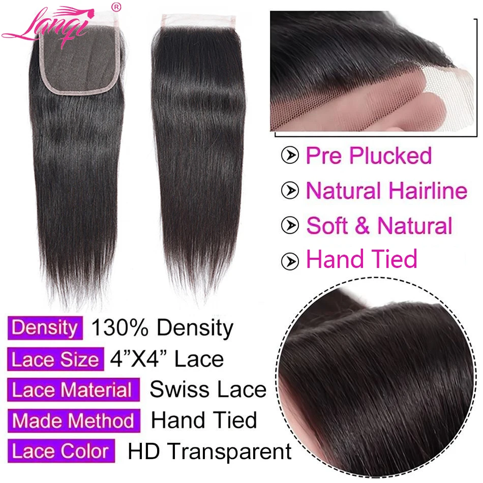 4X4 Lace Closure Free Part Swiss Lace Straight 13X4 Frontal Remy Brazilian 8-20inches Handtied Closure Transparent