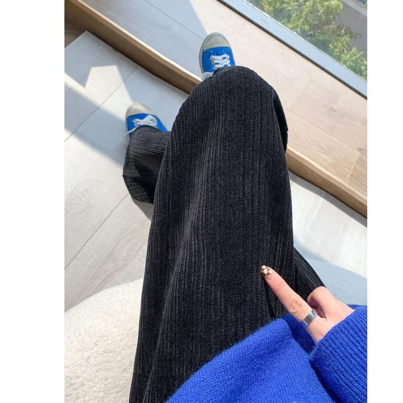2023 New Spring and Autumn Fashion Trend Simple Solid Color Casual Sports High Waist Loose Drop Straight Corduroy Capris
