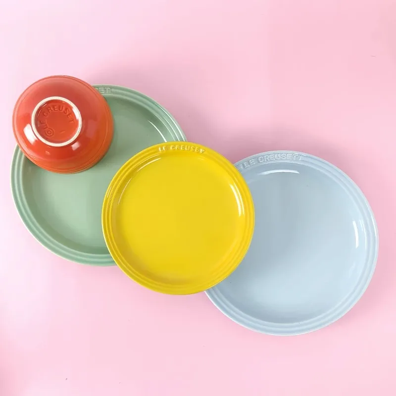 Vegetable Plate French Rainbow Underglaze Color Plate Vegetable 9-inch Ceramic 7-inch Vegetable PlateRainbow Color Western Food Trays