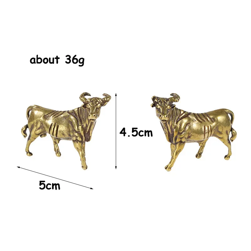 Pure Brass Zodiac Bull Miniature Animals Statue Handmade Home Decoration Ornaments Craft Copper Figurines Desk Decor Accessories