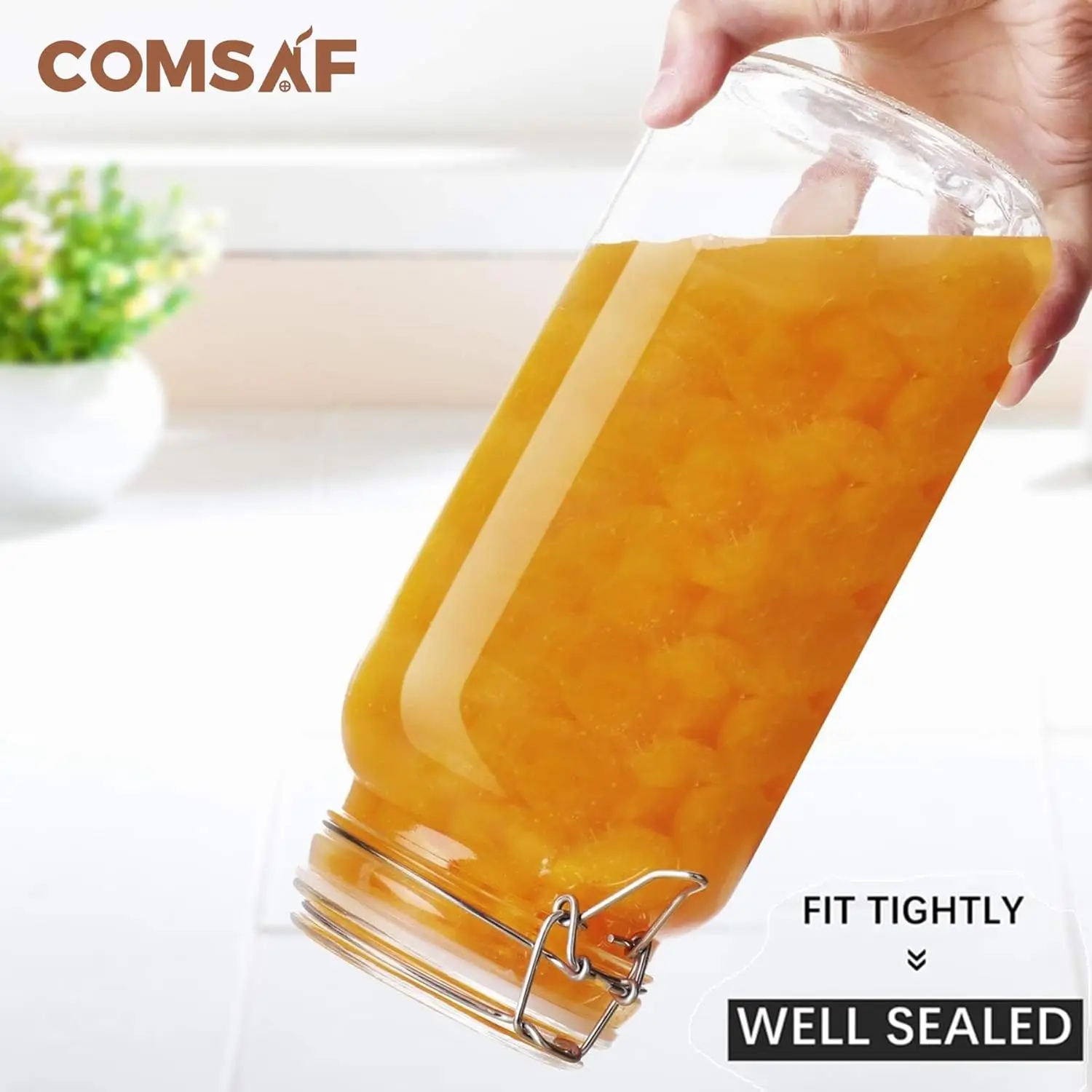 Airtight Glass Canister Set of 3 with Lids 78oz Food Storage Jar Square - Storage Container with Clear Preserving Seal Wire Clip 6