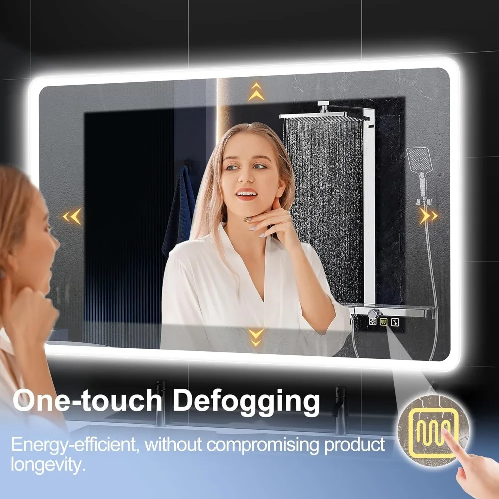 40 "x28" led bathroom mirror, wall-mounted Bluetooth speaker, anti-fog, 3 color temperature,adjustable brightness,tempered glass