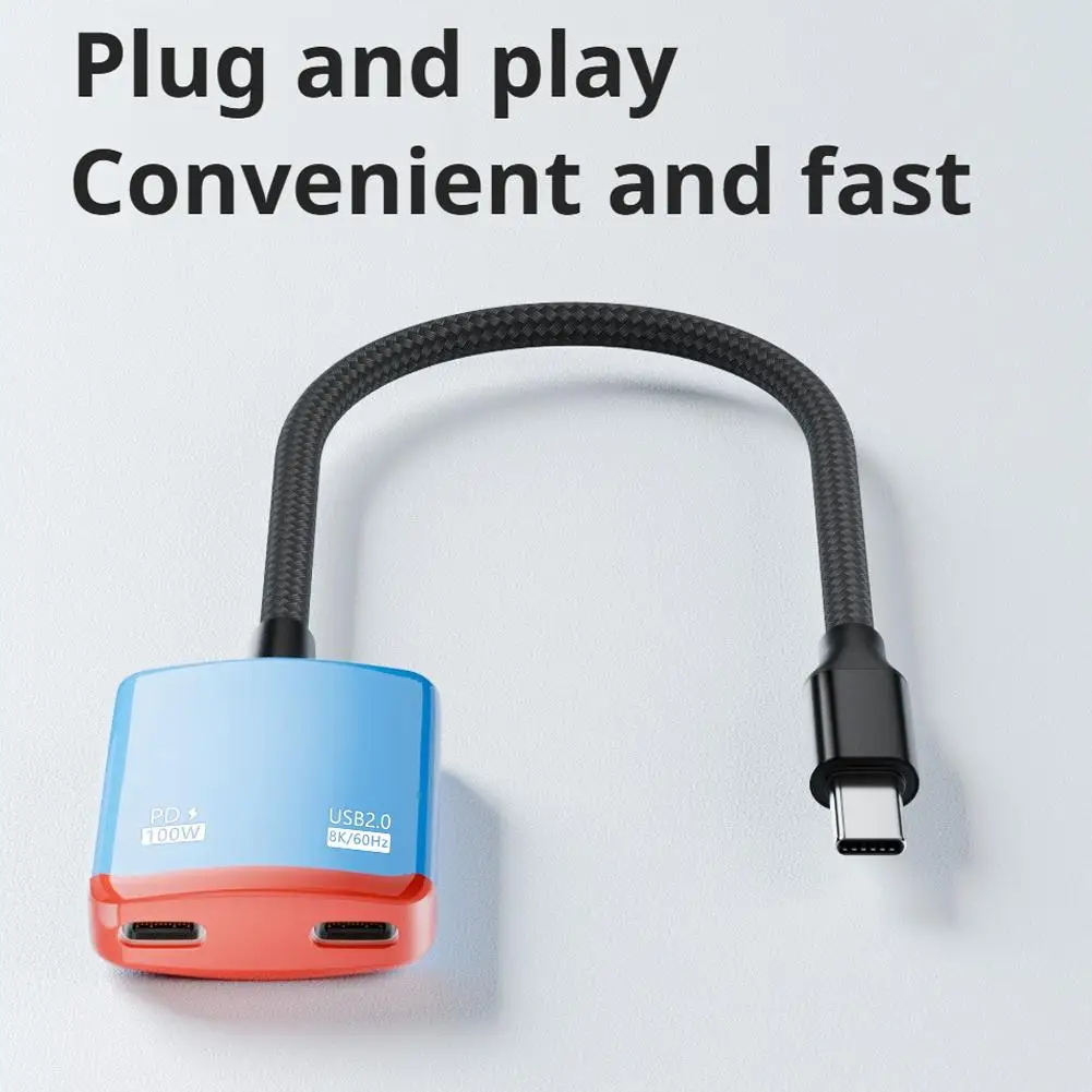 8K 60Hz 타입 C to USB C 비디오 어댑터 PD 100W 고속 충전 480Mbps 데이터 컨버터 2 in 1 스플리터 (맥북, 아이패드, 삼성 포트용)