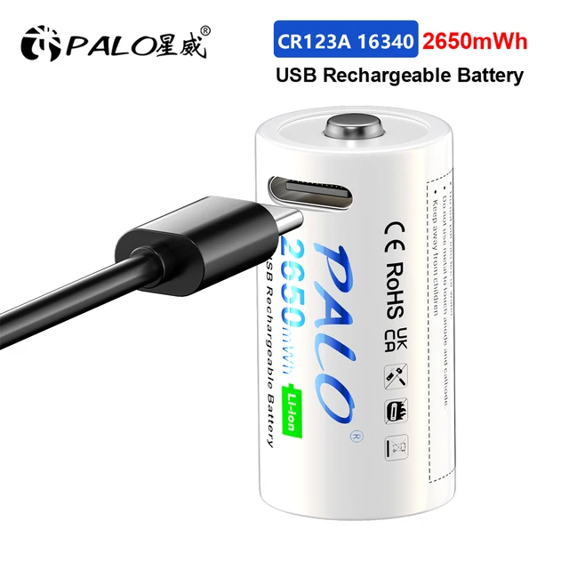 PALO 2-12PCS 2650mWh 3.7V 16340 16350 Rechargeable Battery USB Charging RCR123 CR123 CR123A Li-ion Batteries for LED Flashlight