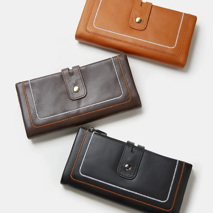 Retro Business Genuine Leather Wallet Handheld Neutral Head Layer Cowhide Large Capacity Zero Wallet carteras para mujeres
