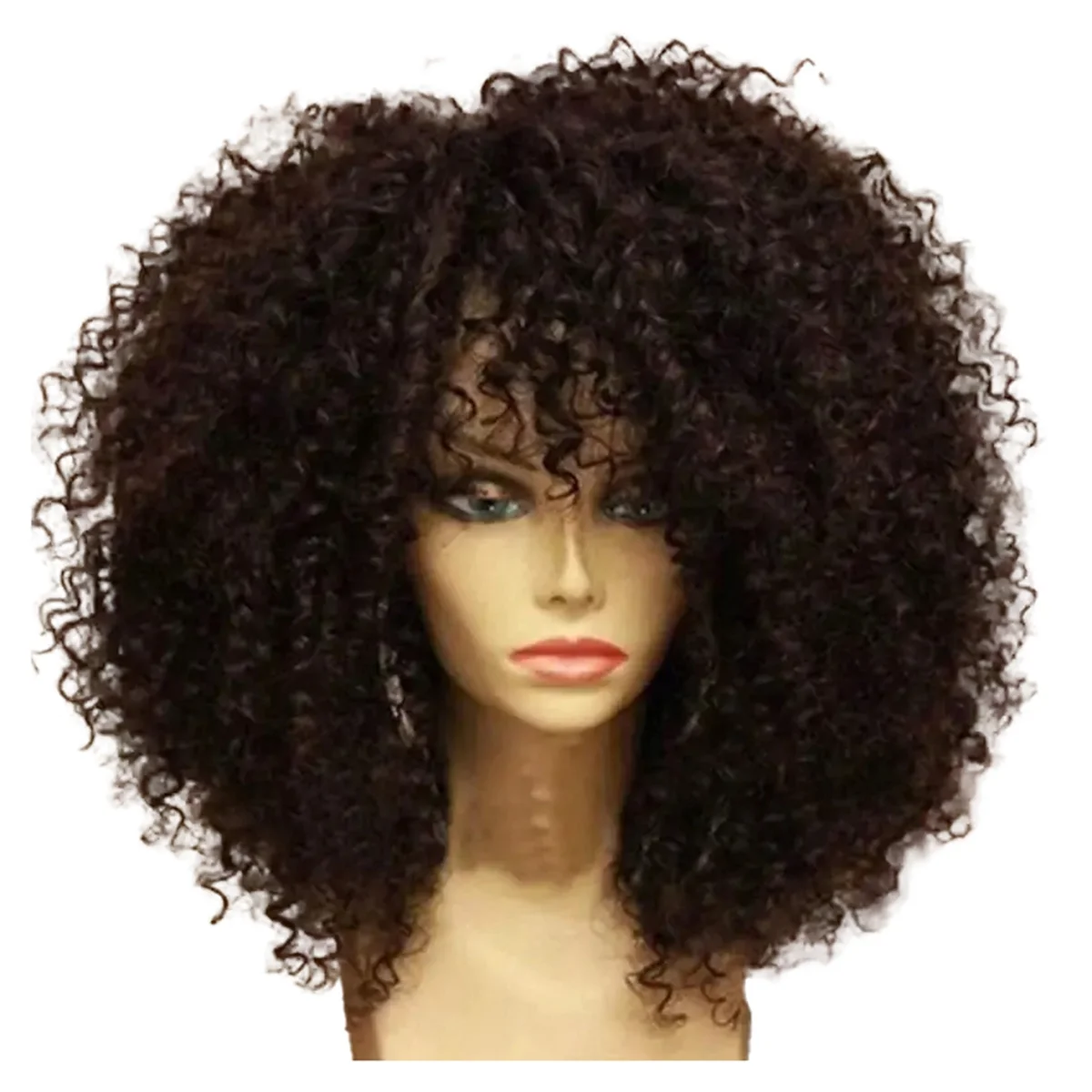 16 Inch for Afro Kinky Curly Hair Wigs with Bangs Soft Fluffy Synthetic Fiber None Lace Wigs for Party Cosplay(A)