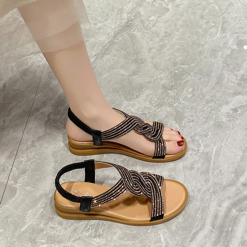 Summer New Sandals Sexy Crystal Women Shoes Wedges Roman Sandals Lady Slippers Female Sandal Elegant Open Toe Women