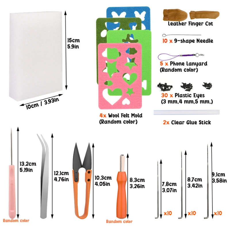 20 Color Needle Felting Kit Wool Felting Tools Handmade Felt Needle Set Wool Fabric Materials Accessories KRABALL needle felt kit needle felting wool wool felting needles wool felting kit