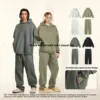 Custom LOGO2024 Autumn Winter 345G Heavy Loose Casual Fleece Thickened Sweater Sweatpants Men's Two-piece Set Zipper Pocket 2