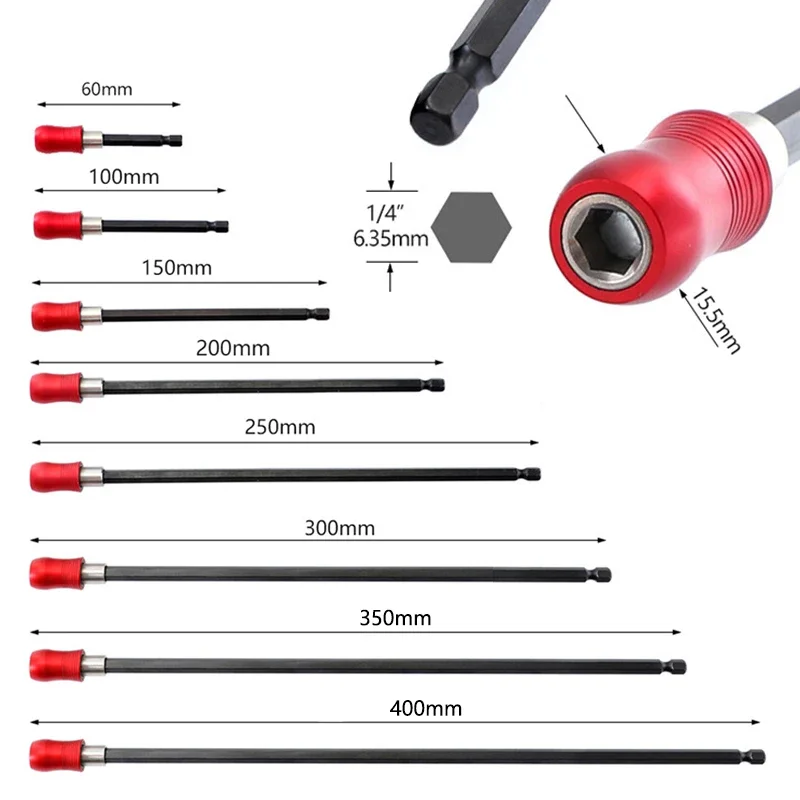 1Pcs 60-400mm Magnetic Drill Bit Holder 1/4" Hex Quick Release Screwdriver Bit Holder Extension Rod Electric Drill Accessories
