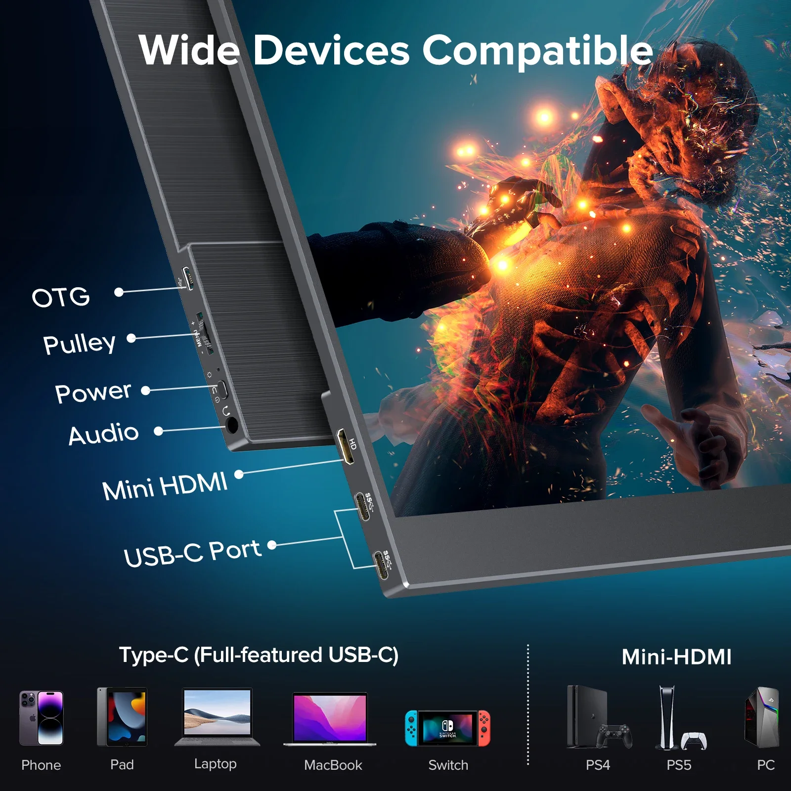 UPERFECT ӿ , ޴ Ʈ ÷, Ÿ C ̴ HDMI, PS4/5  ũ ġ XBOX PC Mac, 16.1 ġ, 2K, 144Hz