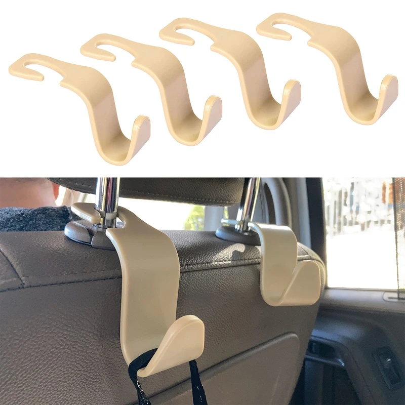 Beige Car Hooks for Purses Bags Cloth Grocery Auto Headrest Organizer