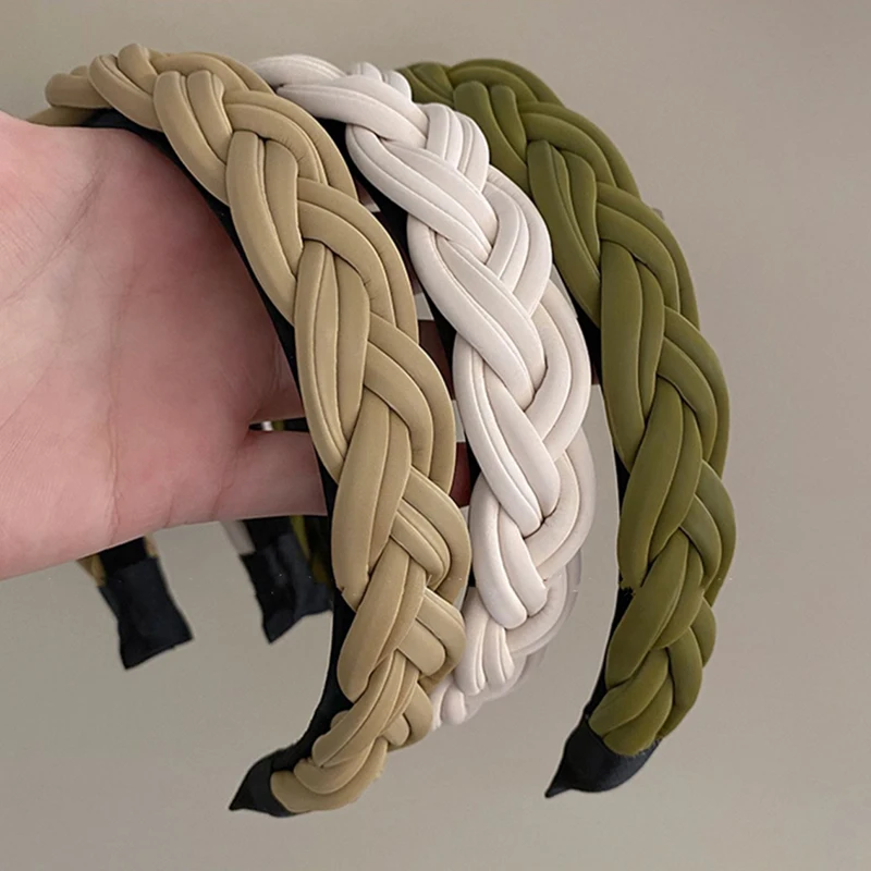 

Модная однотонная плетеная повязка на голову для девушек, нескользящая плетеная широкая повязка на голову «сделай сам», однотонная повязка для волос, женские аксессуары для волос