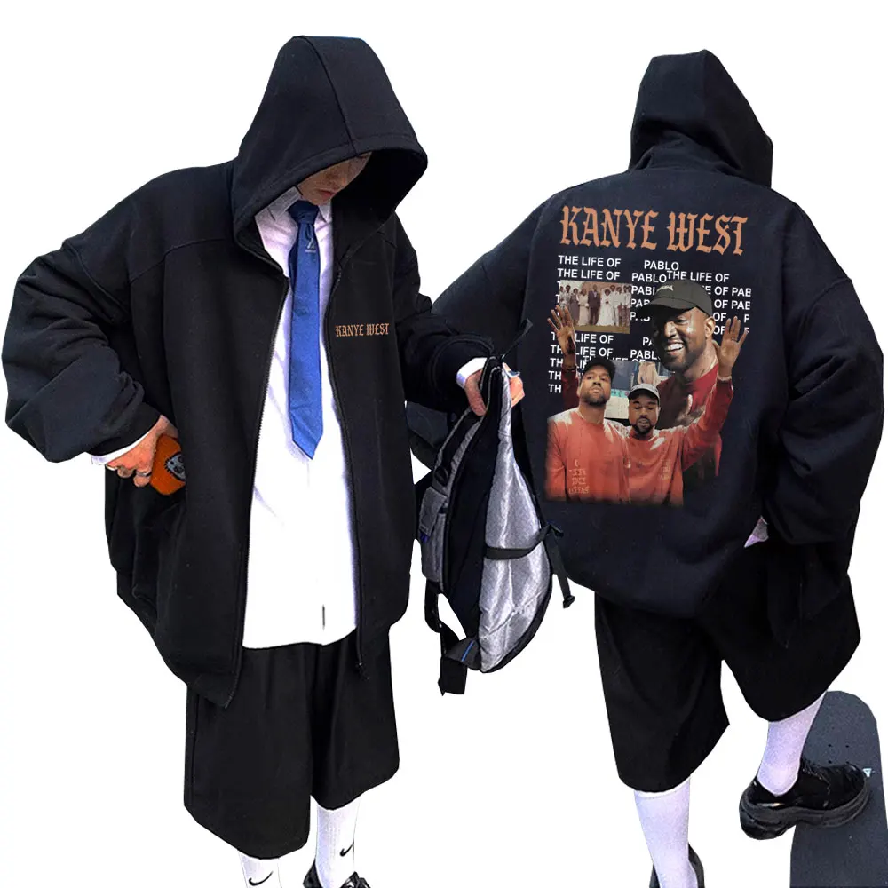

Rapper Kanye West The Life of Pablo Graphic Zipper Hoodie Men Hip Hop Vintage Hoodies Coat Male Casual Oversized Zip Up Jacket