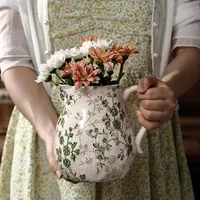 Ceramic Large Flower Pot with Handle Round Hydroponic Vase Pastoral Style Ornament For Home Decor Living Room Flower Arrangement 1