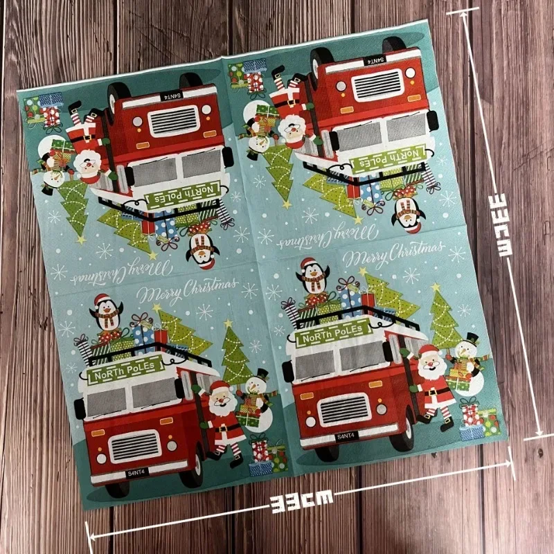 New Snowman Bus Colourful Napkins 10/20pcs 33CM Christmas Ambience Paper Placemats Party Drawing Paper Butterfly Bartlet